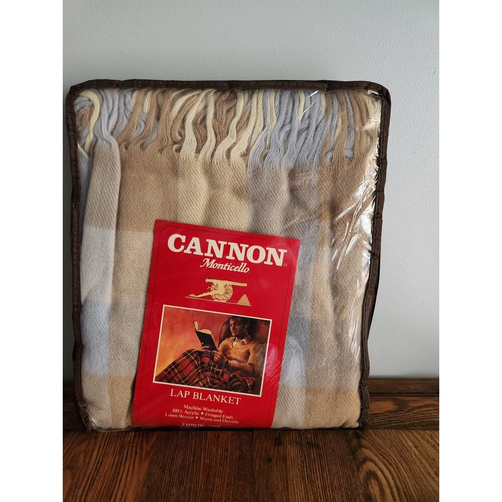 Vtg Canon Plaid Throw Lap Blanket Fringe Camp Picnic Made USA NEW